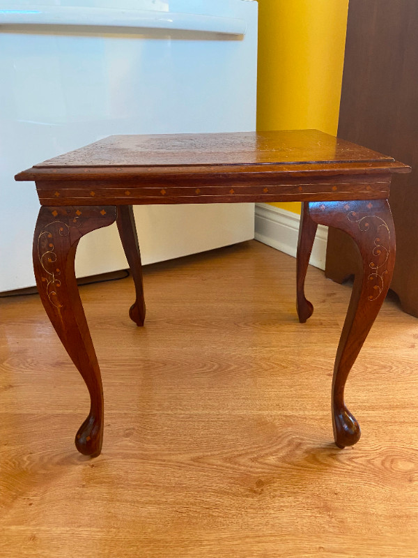 Vintage Hand Carved Solid Wood Inlaid Side Table in Other Tables in Oshawa / Durham Region