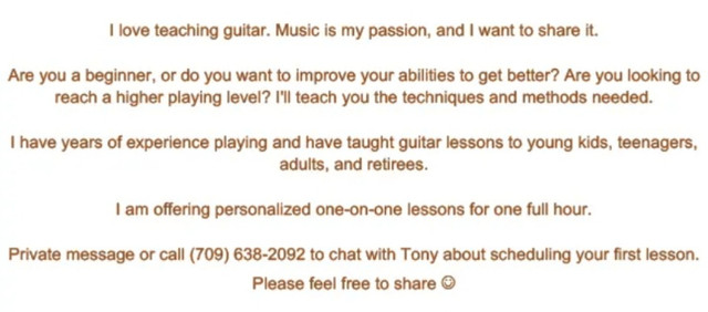 Guitar lessons (see description in photo) in Guitars in Corner Brook - Image 2