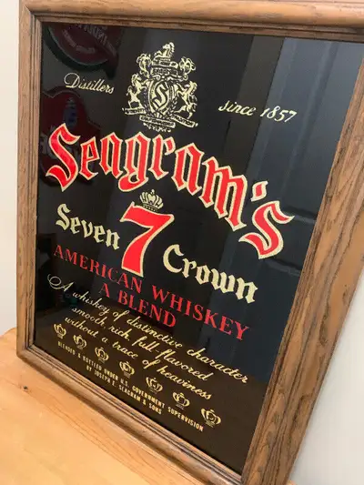 Vintage Seagrams 7 crown whiskey bar sign mirror Mint, View more