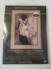 New Gold Collection Woman with Bouquet 11x15 Cross stitch