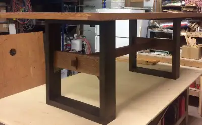Solid 1 3/4 quarter sawn oak. Measures 40x82 Made to Order. Tressel style base with tennon jointery....