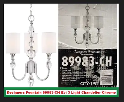 (NEW) Designers Fountain 89983-CH Evi 3 Light Chandelier Chrome, View more