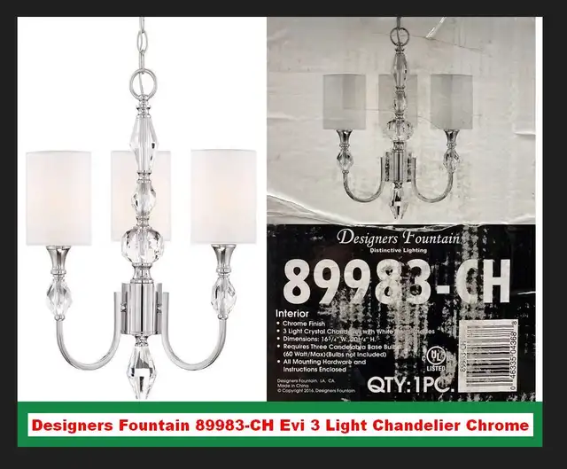 (NEW) Designers Fountain 89983-CH Evi 3 Light Chandelier Chrome in Indoor Lighting & Fans in City of Toronto - Image 2