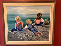 OIL PAINTING GIRLS AT SHORE