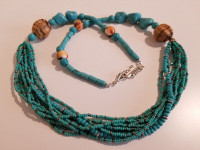 Ethno-style necklace, genuine turquoise