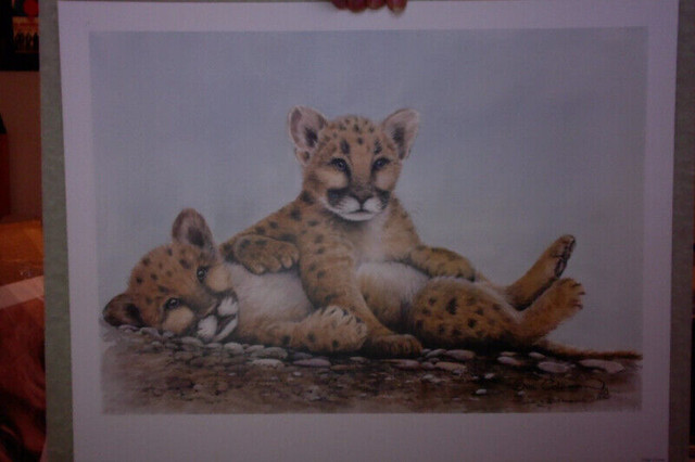 SUE COLEMAN LIMITED EDITION "CATFIGHT" (COUGAR KITTENS) w/ MAT in Arts & Collectibles in Oakville / Halton Region