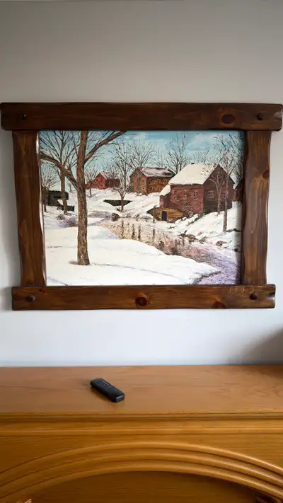 Peinture paysage d’hiver avec cadre bois rustique, View more