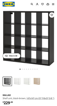 IKEA Kallax cube bookcase shelving units 1x5 4x4 5x5 black white