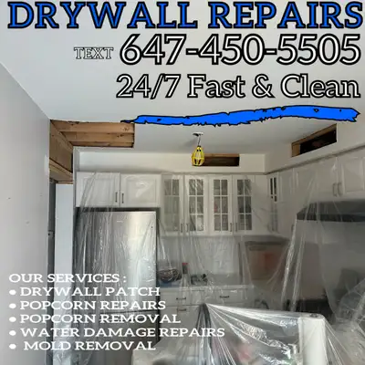 QUICK DRYWALL Repairs, Water Damage, Popcorn Repair, Smooth, View more