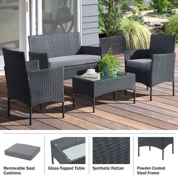 4pc Rattan wicker Outdoor Sofa, 2 Cushioned Chairs, and Table  in Patio & Garden Furniture in Markham / York Region - Image 3
