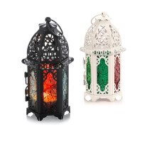 Moroccan Style LANTERN -Balck with Color Glass