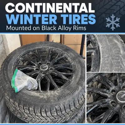 Set of Continental winter tires mounted on black alloy rims. * Continental winter tires * Black mult...