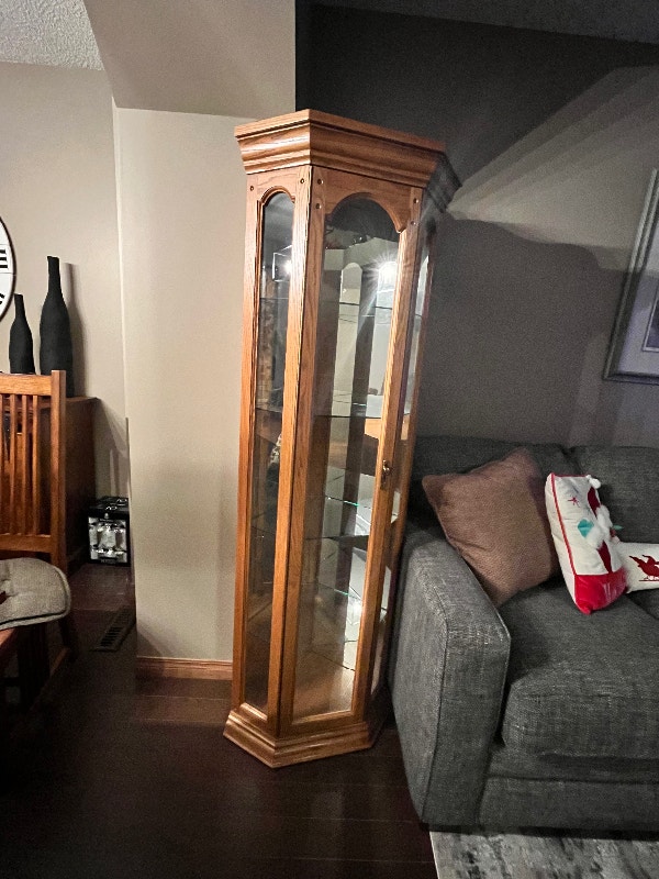Corner Curio Oak with Glass Shelves Hutches & Display