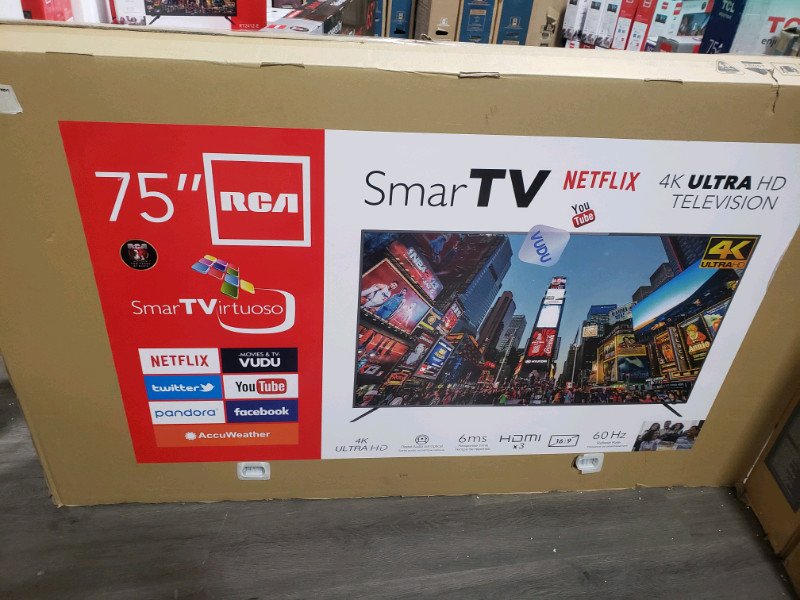 BLACK FRIDAY! RCA 75" 4K UHD SMART VIRTUOSO TV 719.99 NO TAX! TVs