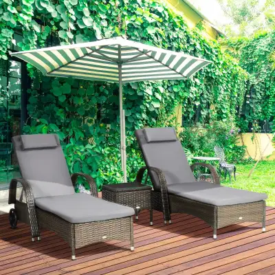 3pc Wicker Patio Lounger Set with Table, PE Rattan Outdoor , View more