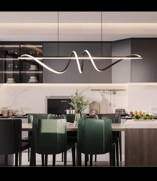 Black Modern Chandelier, Anti-Glare LED Chandelier L47.2” Pendan in Indoor Lighting & Fans in Hamilton - Image 4