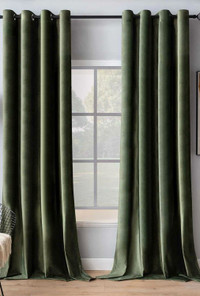 velvet green drapes + FREE black iron rod