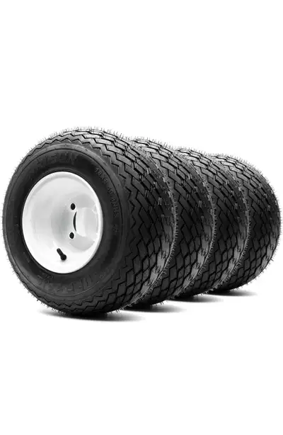 brand new golf cart tires on new rims. 8" Steel Golf Cart Wheels Glossy White and Arisun Turf Sail (...