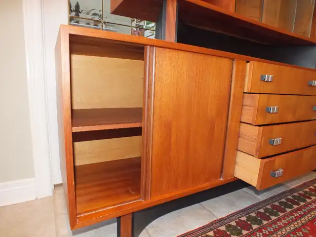 TEAK TAMBOUR BUFFET HUTCH SIDEBOARD MCM in Hutches & Display Cabinets in Barrie - Image 5