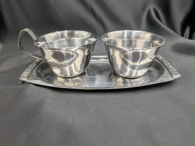 Swedish Stainless Steel Cream and Sugar with Matching Tray MCM, View more