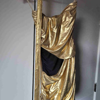 Ladies Gold & Black Strapless Mini Dress with Gold Belt 