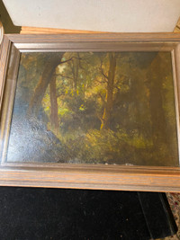 Antique Landscape Oil Painting On Board, Signed