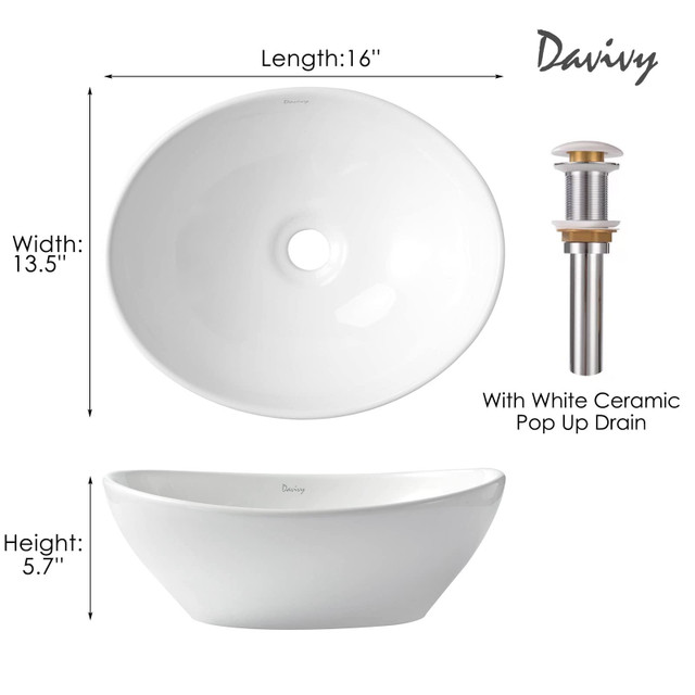 New Davivy 16'' X 13.5'' Oval Vessel Sink with Pop Up Drain in Plumbing, Sinks, Toilets & Showers in City of Toronto - Image 2
