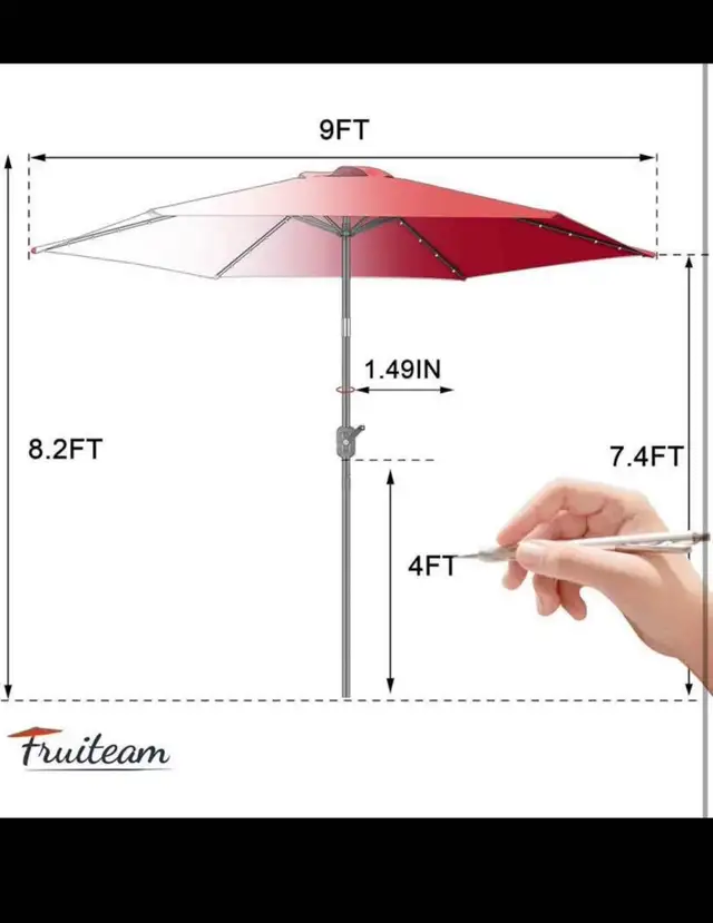 RED 9FT Solar LED UmbrellaSolar Powered Table Umbrella, Fade-re in Patio & Garden Furniture in Hamilton - Image 5