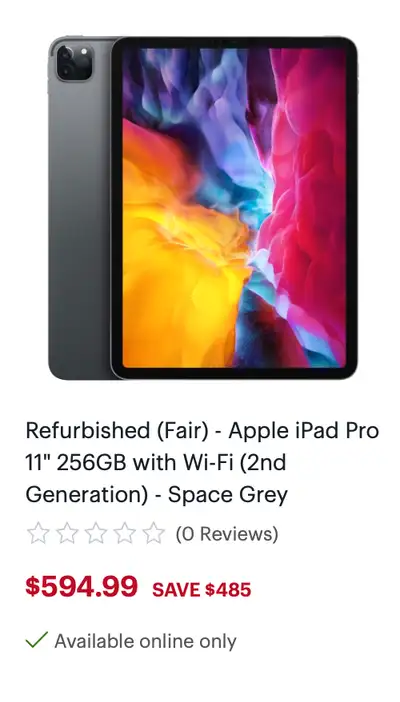 IPad Pro 11 inch (2nd Gen) - 256GB and Space Gray, View more