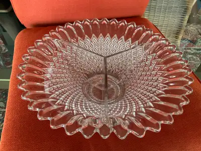 Antique Depression Glass 3 Sectional Bowl Dips Salads etc, View more