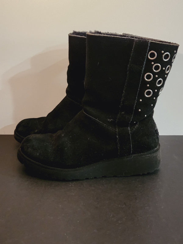 UGG CLASSIC MADISON GROMMET BLACK SUEDE BOOTS in Women's - Shoes in St. Catharines