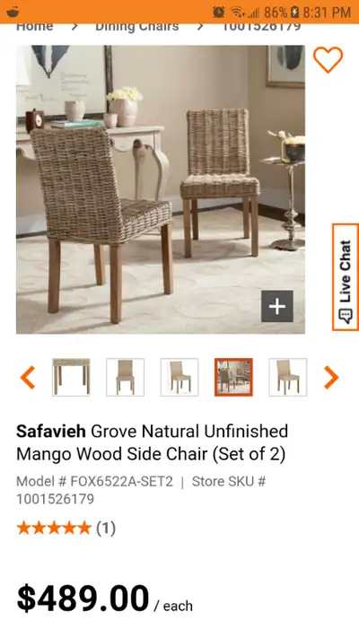 Best offer Total of 2 chairs Safavieh Grove Natural Unfinished Mango Wood Side Chair (Set of 2) new...