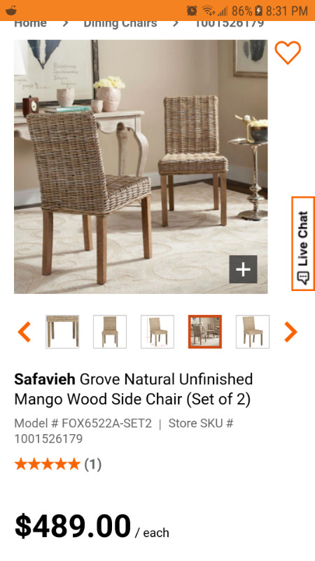 Mango Wood Side Chair Safavieh in Dining Tables & Sets in Oakville / Halton Region