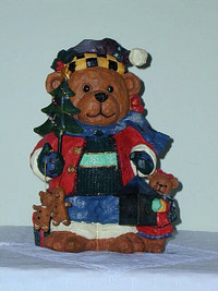 Hand Painted Porcelain Christmas BEAR: In Original Box : NEW