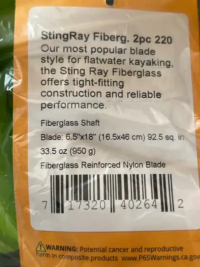 Get ready to glide through the water with this new Aqua Bound Sting Ray Fiber Glass 2pc 220 kayak pa...