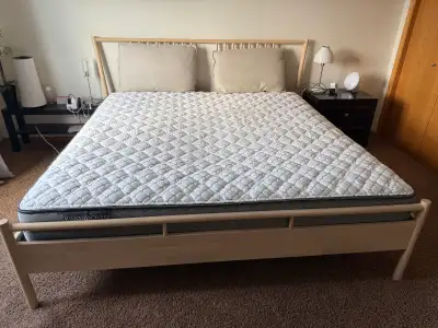 King size bedframe with mattress. Kingsdown Dietrich mattress. Mattress is always used with protecti...