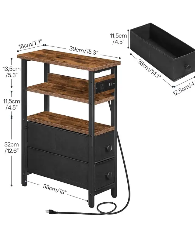HOOBRO End Table with Charging Station with Fabric Drawers in Dressers & Wardrobes in City of Toronto - Image 3