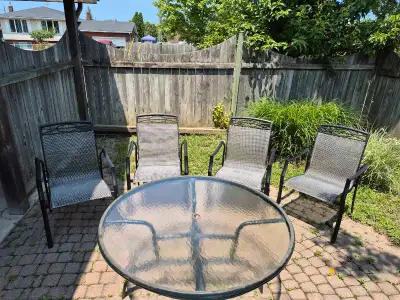 Patio Table metal structure glass top 47" π x 26" height, View more