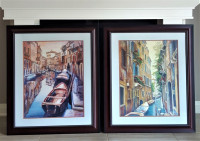 Set of 2 Large Vibrant Framed Prints of Venice - 34 x 40 inches