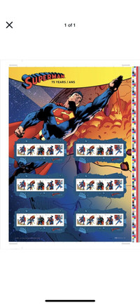 Superman Canada uncut sheet of stamp