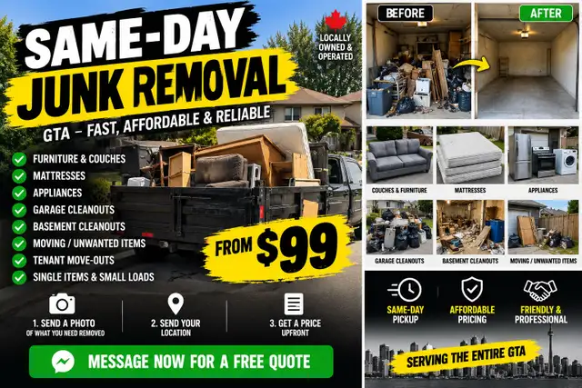 JUNK REMOVAL – SAME DAY PICKUP – GTA