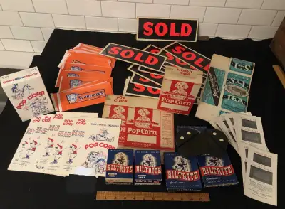 PARKER PICKERS - 37 SCHNEIDERS hot dog paper wrappers (new old stock) $29 / 5 BILTRITE rubber heel s...