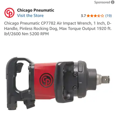 Chicago Pneumatic Air Impact Wrench, 1 Inch, D-Handle, View more