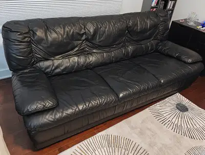 Genuine Leather Couch plus Poof, View more