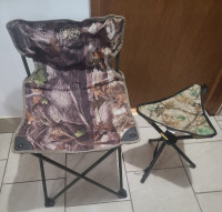 Folding camo chair and 3-legged stool set