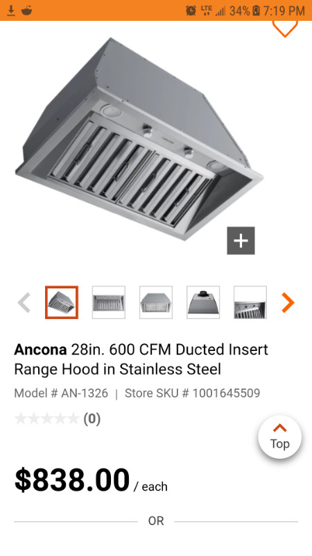 Ancona 28in. 600 CFM Ducted Insert Range Hood in Stainless Steel in Stoves, Ovens & Ranges in Oakville / Halton Region