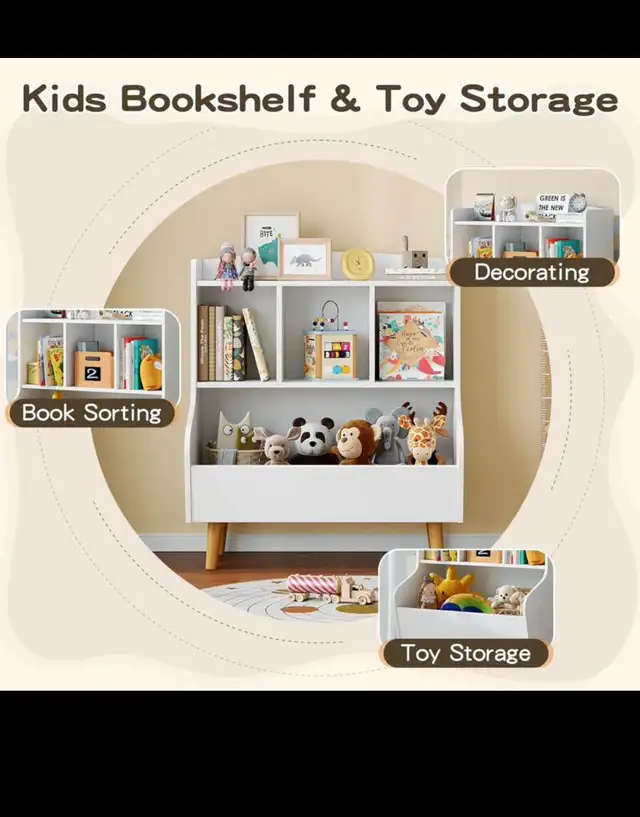 Kids Bookshelf and Toy Storage Organizer, Wooden Toddler Bookshe in Bookcases & Shelving Units in Hamilton - Image 4