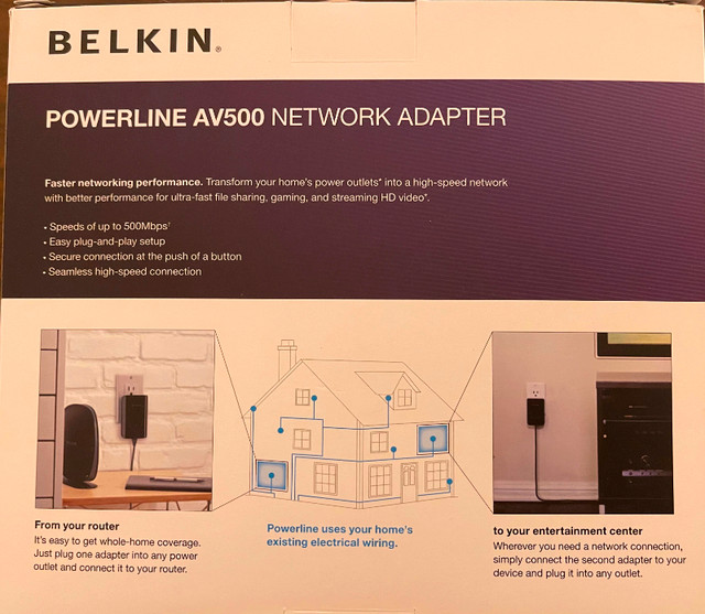 BELKIN AV500 Powerline Internet Adapters for Sale in Networking in Mississauga / Peel Region - Image 2