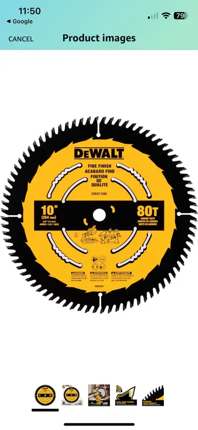 Dewalt 10” fine finish ultra trim miter saw blade, View more