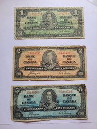 Canada 1937 Bill Set --3 bills SOLD